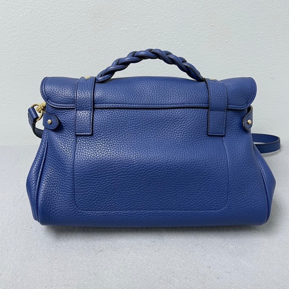 Mulberry Alexa Satchel Bag Blue Pebbled Leather Gold Hardware Dust Bag Excellent - Picture 3 of 11